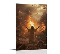 GEMTOFNMA Jesus Stands in The Center of A Ruined City, His Hands Raised As Fire Turns to Rain And Ash to Petals. Contemporary Wall Mural - Decorative Hanging Poster Art 20x30inch(50x75cm)