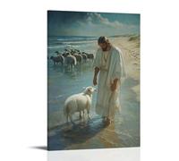 GEMTOFNMA Jesus Stands in The Sea Shallows, Washing The Lamb’s Feet As Wolves Gather on The Distant Dunes. Contemporary Wall Mural - Decorative Hanging Poster Art 16x24inch(40x60cm)
