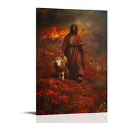 GEMTOFNMA Jesus Walks with A Lion And A Lamb, Each Step Beneath Them Birthing Flowers from Scorched Earth. Contemporary Wall Mural - Decorative Hanging Poster Art 08x12inch(20x30cm)