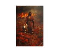 GEMTOFNMA Jesus Walks with A Lion And A Lamb, Each Step Beneath Them Birthing Flowers from Scorched Earth. Contemporary Wall Mural - Decorative Hanging Poster Art 12x18inch(30x45cm)