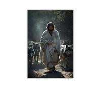 GEMTOFNMA Jesus Walks with Wolves at His Side-not Tamed, But Choosing Peace. Contemporary Wall Mural - Decorative Hanging Poster Art 20x30inch(50x75cm)