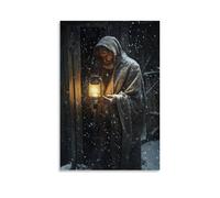 GEMTOFNMA Joseph Stands Outside The Stable, His Lantern Casting Halos Against Falling Snow. Contemporary Wall Mural - Decorative Hanging Poster Art 20x30inch(50x75cm)