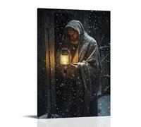 GEMTOFNMA Joseph Stands Outside The Stable, His Lantern Casting Halos Against Falling Snow. Contemporary Wall Mural - Decorative Hanging Poster Art 20x30inch(50x75cm)