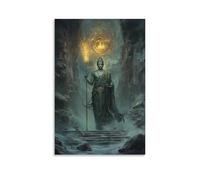 GEMTOFNMA Kṣitigarbha Stands in An Underworld Temple, Holding A Glowing Staff And Jewel That Banish Suffering And Fear. Contemporary Wall Mural - Decorative Hanging Poster Art 20x30inch(50x75cm)