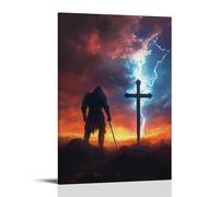 GEMTOFNMA Lightning Splits The Sky As The Knight Plants His Sword Beside A Cross, Waiting for Heaven’s Reply. Contemporary Wall Mural - Decorative Hanging Poster Art 20x30inch(50x75cm)