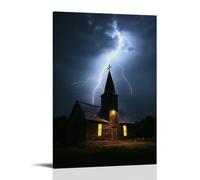 GEMTOFNMA Lightning Strikes The Steeple of A Country Church, Splitting Wood But Leaving The Cross Untouched. Contemporary Wall Mural - Decorative Hanging Poster Art 24x36inch(60x90cm)