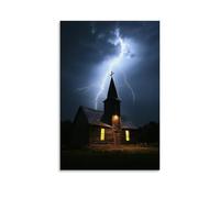 GEMTOFNMA Lightning Strikes The Steeple of A Country Church, Splitting Wood But Leaving The Cross Untouched. Contemporary Wall Mural - Decorative Hanging Poster Art 12x18inch(30x45cm)