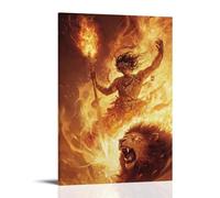 GEMTOFNMA Manjushri Wields His Flaming Sword Against Shadows, A Lion Roaring Beneath Him As Dawn Breaks. Contemporary Wall Mural - Decorative Hanging Poster Art 20x30inch(50x75cm)
