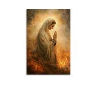 GEMTOFNMA Mary Among The Flames - Her Prayer Unshaken by War Contemporary Wall Mural - Decorative Hanging Poster Art 20x30inch(50x75cm)