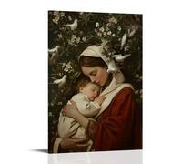 GEMTOFNMA Mary Holds A Sleeping Child Beneath A Blooming Olive Tree As Doves Gather on The Branches Overhead. Contemporary Wall Mural - Decorative Hanging Poster Art 16x24inch(40x60cm)