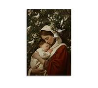 GEMTOFNMA Mary Holds A Sleeping Child Beneath A Blooming Olive Tree As Doves Gather on The Branches Overhead. Contemporary Wall Mural - Decorative Hanging Poster Art 12x18inch(30x45cm)