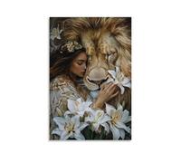 GEMTOFNMA Mary Lays Lilies Across A Lion’s Mane, Her Prayers Lifting Like Perfume. Contemporary Wall Mural - Decorative Hanging Poster Art 12x18inch(30x45cm)