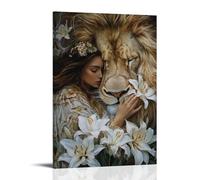GEMTOFNMA Mary Lays Lilies Across A Lion’s Mane, Her Prayers Lifting Like Perfume. Contemporary Wall Mural - Decorative Hanging Poster Art 16x24inch(40x60cm)
