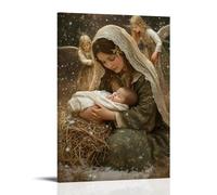 GEMTOFNMA Mary Lays Straw Around The Baby As Angels Descend Silently Through The Falling Snow Contemporary Wall Mural - Decorative Hanging Poster Art 08x12inch(20x30cm)