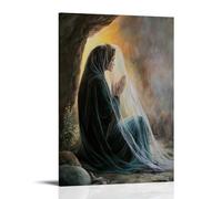 GEMTOFNMA Mary Magdalene Kneeling by The Empty Tomb at Daybreak, Her Veil Fluttering in The Breeze As An Angel Speaks. Contemporary Wall Mural - Decorative Hanging Poster Art 16x24inch(40x60cm)