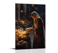 GEMTOFNMA Mary Watches over A Marketplace at Dawn, Blessing Merchants As They Set Bread Beside Candlelight. Contemporary Wall Mural - Decorative Hanging Poster Art 20x30inch(50x75cm)