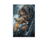 GEMTOFNMA Mary Wraps Her Veil Around A Shivering Fox in The Snow, Warming It with The Light of Her Breath. Contemporary Wall Mural - Decorative Hanging Poster Art 16x24inch(40x60cm)