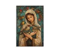 GEMTOFNMA Marys Garden of Birds - A Halo of Sparrows Rest in Her Hands As She Sings to The Morning Contemporary Wall Mural - Decorative Hanging Poster Art 08x12inch(20x30cm)