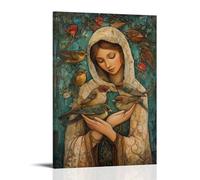GEMTOFNMA Marys Garden of Birds - A Halo of Sparrows Rest in Her Hands As She Sings to The Morning Contemporary Wall Mural - Decorative Hanging Poster Art 08x12inch(20x30cm)