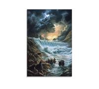 GEMTOFNMA Moses Parts The Sea Under A Storm-lit Sky As Terrified Families Cross between Walls of Roaring Water. Contemporary Wall Mural - Decorative Hanging Poster Art 08x12inch(20x30cm)