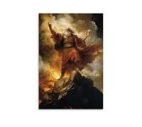 GEMTOFNMA Moses Receiving The Ten Commandments Amidst Fire, Thunder, And Swirling Smoke Atop Mount Sinai’s Jagged Peak. Contemporary Wall Mural - Decorative Hanging Poster Art 08x12inch(20x30cm)