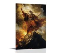 GEMTOFNMA Moses Receiving The Ten Commandments Amidst Fire, Thunder, And Swirling Smoke Atop Mount Sinai’s Jagged Peak. Contemporary Wall Mural - Decorative Hanging Poster Art 12x18inch(30x45cm)