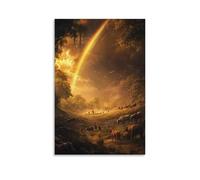 GEMTOFNMA Noah Watches The First Rainbow form As Animals Step Onto Dry Land Two by Two Beneath A Golden Sky. Contemporary Wall Mural - Decorative Hanging Poster Art 12x18inch(30x45cm)