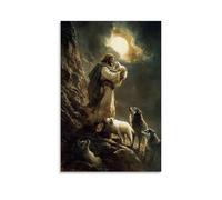 GEMTOFNMA On A Wind-swept Cliff, Jesus Lifts The Lamb Into Sunlight While Wolves Shrink Back Into The Shadows. Contemporary Wall Mural - Decorative Hanging Poster Art 24x36inch(60x90cm)