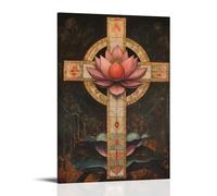 GEMTOFNMA One Truth, Many Symbols - Cross And Lotus Contemporary Wall Mural - Decorative Hanging Poster Art 24x36inch(60x90cm)
