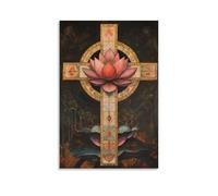 GEMTOFNMA One Truth, Many Symbols - Cross And Lotus Contemporary Wall Mural - Decorative Hanging Poster Art 08x12inch(20x30cm)