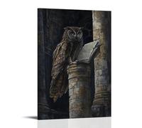 GEMTOFNMA Owl Between The Pillars - A Night Angel Reads from A Scroll While An Owl Stares Unblinking Contemporary Wall Mural - Decorative Hanging Poster Art 16x24inch(40x60cm)