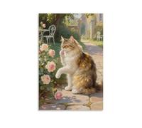 GEMTOFNMA Persian Cat Grooming in Garden, Fur Smooth As Satin Contemporary Wall Mural - Decorative Hanging Poster Art 24x36inch(60x90cm)