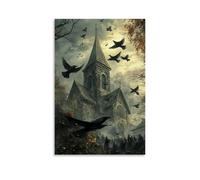 GEMTOFNMA Ravens Gather Above The Steeple As Monks Chant, Their Wings Moving with The Rhythm. Contemporary Wall Mural - Decorative Hanging Poster Art 24x36inch(60x90cm)