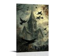 GEMTOFNMA Ravens Gather Above The Steeple As Monks Chant, Their Wings Moving with The Rhythm. Contemporary Wall Mural - Decorative Hanging Poster Art 08x12inch(20x30cm)