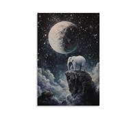GEMTOFNMA Siddhartha’s Last Dream - A White Elephant Walking Across The Moon Contemporary Wall Mural - Decorative Hanging Poster Art 16x24inch(40x60cm)