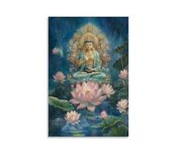 GEMTOFNMA Silent Guardian of The Lotus Realm - Avalokiteshvara Amid Blooming Waters Contemporary Wall Mural - Decorative Hanging Poster Art 16x24inch(40x60cm)