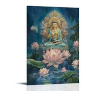 GEMTOFNMA Silent Guardian of The Lotus Realm - Avalokiteshvara Amid Blooming Waters Contemporary Wall Mural - Decorative Hanging Poster Art 08x12inch(20x30cm)