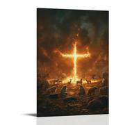 GEMTOFNMA The Cross Among Beasts - In A Burning Field, Animals Kneel in A Ring Around A Glowing Cross Contemporary Wall Mural - Decorative Hanging Poster Art 24x36inch(60x90cm)