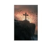 GEMTOFNMA The Cross at The Cliffside Bleeds Light, Drawing Seabirds from Beyond The Horizon Contemporary Wall Mural - Decorative Hanging Poster Art 16x24inch(40x60cm)