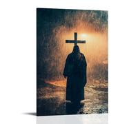 GEMTOFNMA The Cross in The Storm - Jesus Standing Against The Wind And Rain Contemporary Wall Mural - Decorative Hanging Poster Art 12x18inch(30x45cm)