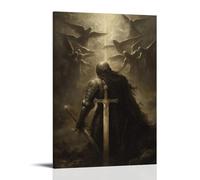 GEMTOFNMA The Cross Reflects in The Visor of A Fallen Knight As Angels Gather Above Him with Silent Trumpets. Contemporary Wall Mural - Decorative Hanging Poster Art 20x30inch(50x75cm)