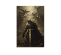 GEMTOFNMA The Cross Reflects in The Visor of A Fallen Knight As Angels Gather Above Him with Silent Trumpets. Contemporary Wall Mural - Decorative Hanging Poster Art 24x36inch(60x90cm)