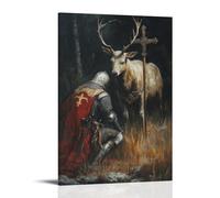 GEMTOFNMA The Knight Kneels before A Stag at Twilight, Surrendering Pride Beneath The Watching Eye of The Cross. Contemporary Wall Mural - Decorative Hanging Poster Art 20x30inch(50x75cm)