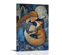 GEMTOFNMA The Moonlight Fox Sleeps on Mary’s Lap As She Reads to The Stars Contemporary Wall Mural - Decorative Hanging Poster Art 08x12inch(20x30cm)