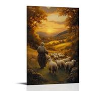 GEMTOFNMA The Sheep Returning to The Shepherd’s Arms at Dusk, Fields Golden And Wolves Distant in The Shadowed Hills. Contemporary Wall Mural - Decorative Hanging Poster Art 20x30inch(50x75cm)