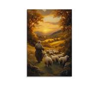 GEMTOFNMA The Sheep Returning to The Shepherd’s Arms at Dusk, Fields Golden And Wolves Distant in The Shadowed Hills. Contemporary Wall Mural - Decorative Hanging Poster Art 24x36inch(60x90cm)