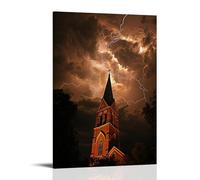 GEMTOFNMA The Steeple Touches A Sky Full of Lightning, Yet Remains Untouched As The Storm Rages on Around It. Contemporary Wall Mural - Decorative Hanging Poster Art 16x24inch(40x60cm)