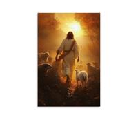 GEMTOFNMA The Sun Rises behind Jesus As He Walks Away from The Wolves, The Lamb Aglow in His Arms. Contemporary Wall Mural - Decorative Hanging Poster Art 12x18inch(30x45cm)