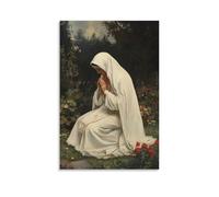 GEMTOFNMA The Virgin Sits at The Edge of A Monastery Garden, Weaving Red Threads Into A White Cloth for The Poor. Contemporary Wall Mural - Decorative Hanging Poster Art 12x18inch(30x45cm)
