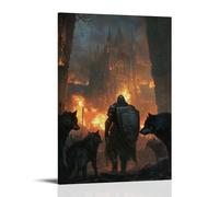 GEMTOFNMA Wolves Circle A Knight Standing before A Burning Church, His Shield Etched with Scripture. Contemporary Wall Mural - Decorative Hanging Poster Art 24x36inch(60x90cm)